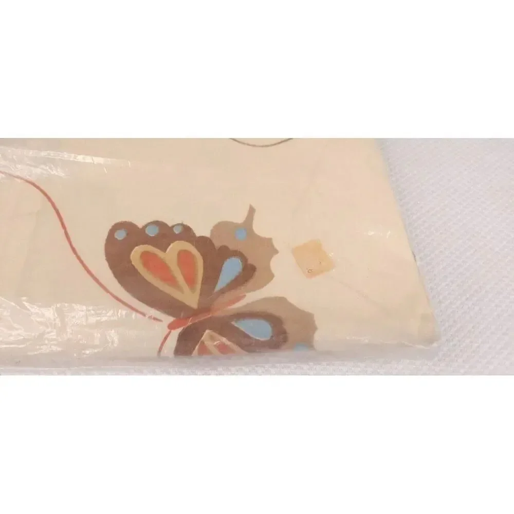 New Vintage 70s Martex Percale Twin Fitted Sheet Beige Tan Butterfly Mid Century